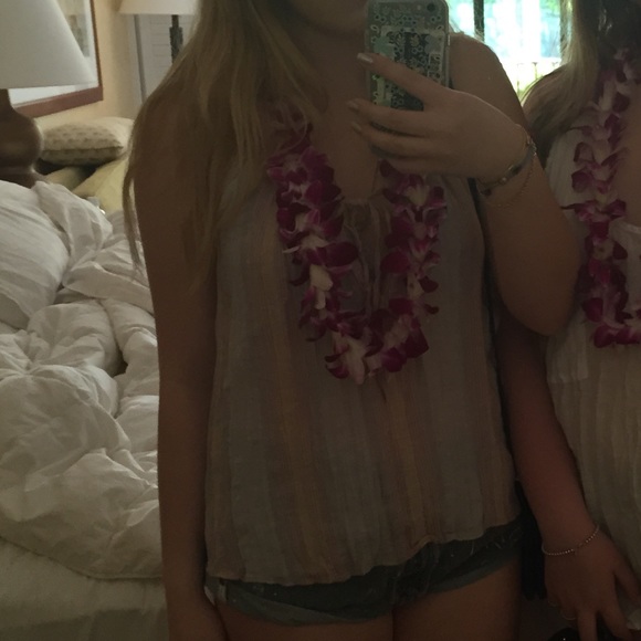 COMMUNITY (ARITZIA) pastel striped linen tie top - Picture 4 of 4